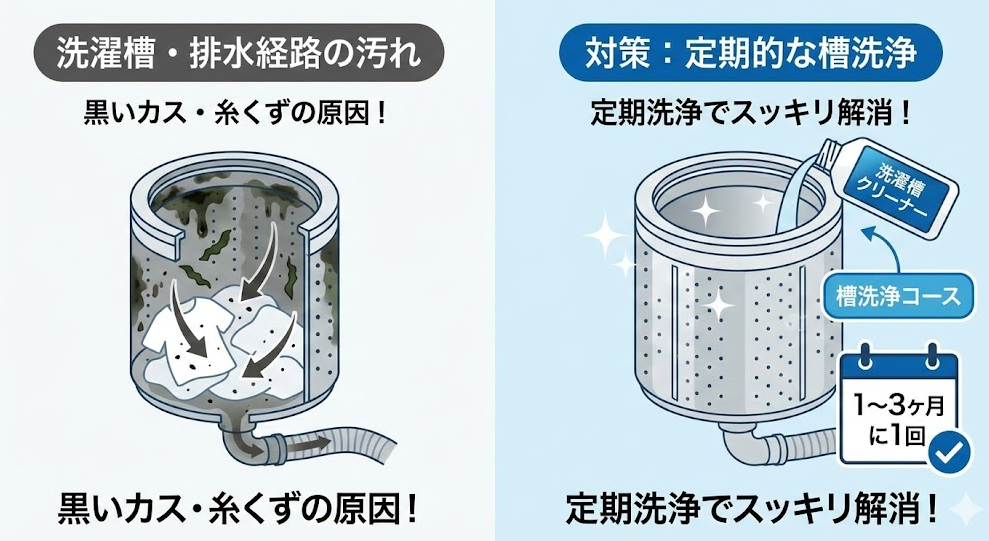 洗濯槽や排水経路の汚れ