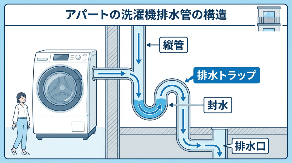 マンション洗濯機排水口の構造
