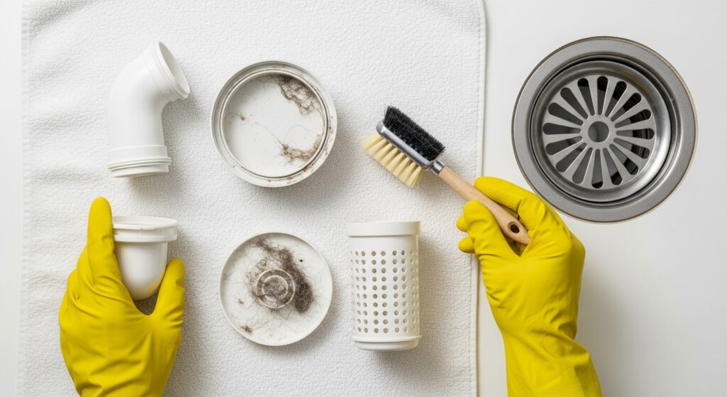 排水トラップの分解と掃除手順（縦型・ドラム式共通）