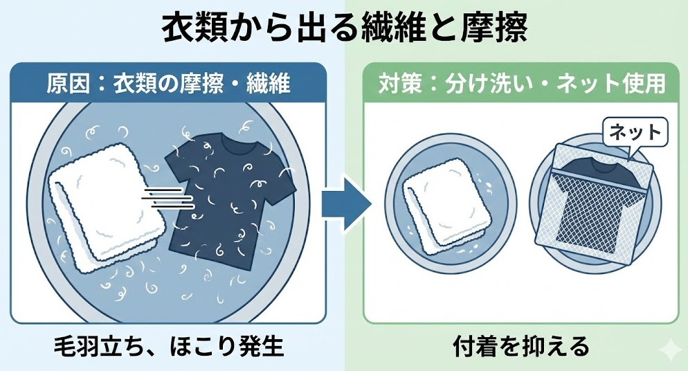 衣類から出る繊維と摩擦