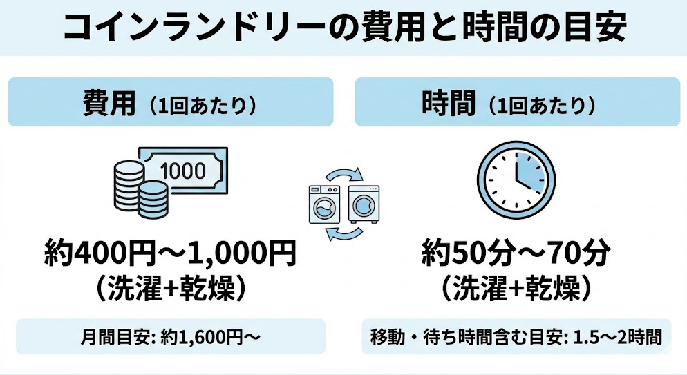 コインランドリーの費用と時間の目安