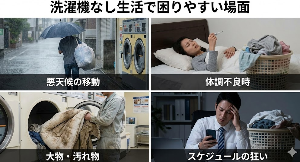 洗濯機なし生活で困りやすい場面
