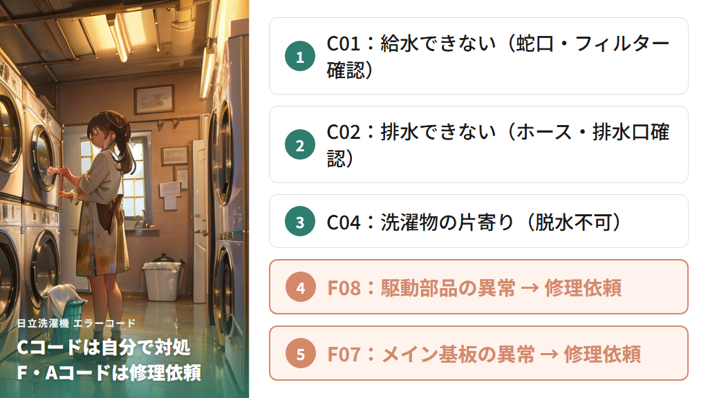 日立の洗濯機のエラーコード一覧と原因の見分け方