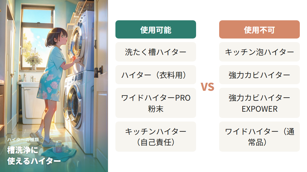 ハイターの種類と洗濯槽掃除への向き不向き