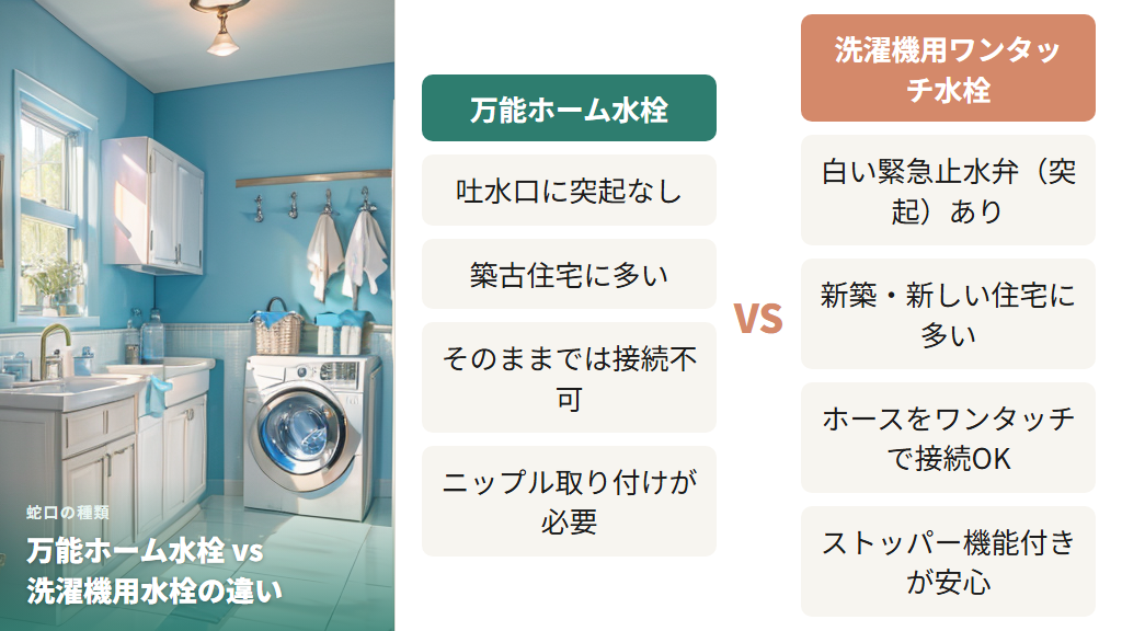 蛇口の種類が給水ホースと合っていない（万能ホーム水栓とワンタッチ水栓の違い）