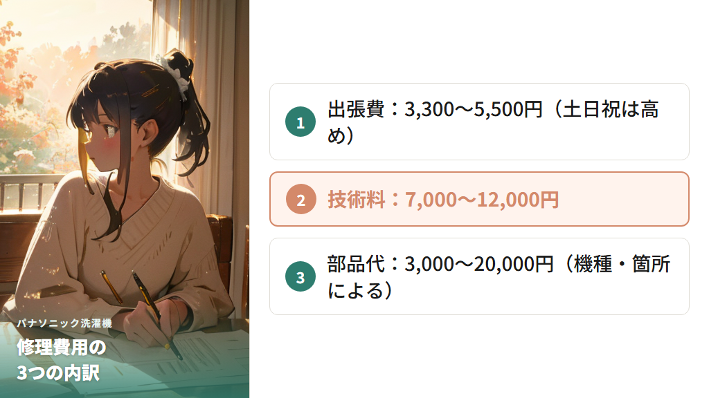 修理費用の内訳（出張費・技術料・部品代）と支払い方法
