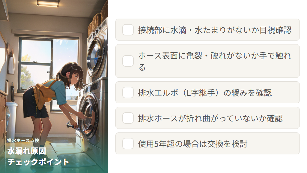 排水ホースの接続不良や亀裂が原因の水漏れ確認方法