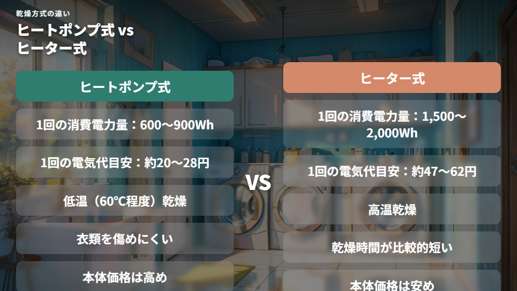 ヒートポンプ式とヒーター式の消費電力量の違い