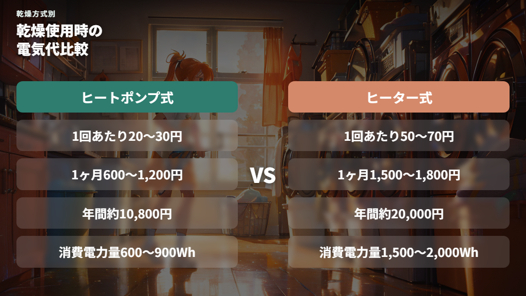 乾燥機能を使ったときのドラム式洗濯機の電気代