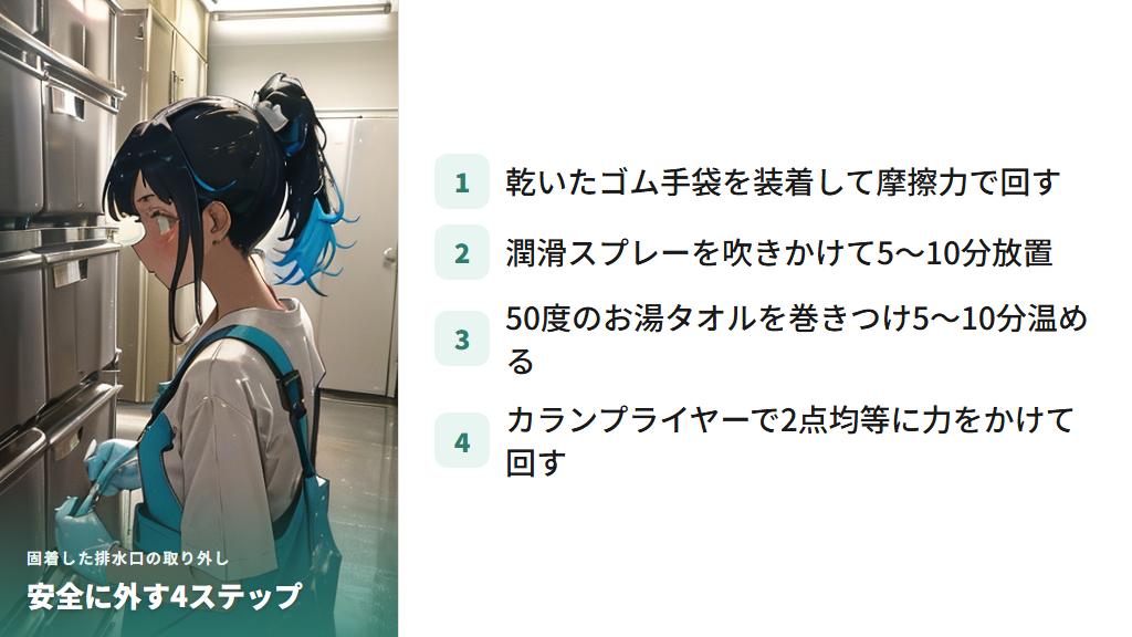 固着した排水口を安全に外すための道具と手順