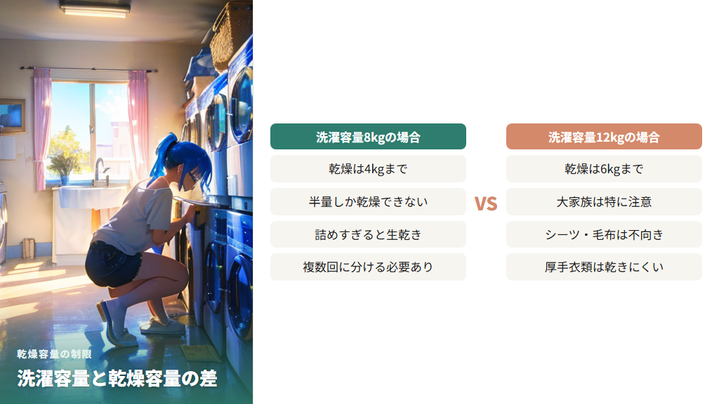 乾燥容量が洗濯容量の半分程度しかない