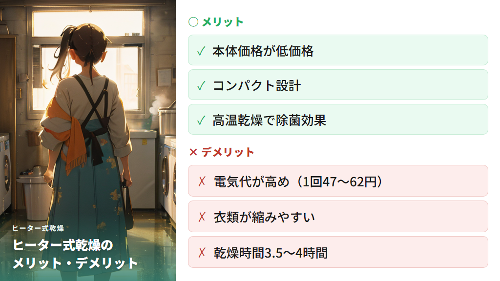 乾燥方式はヒーター式｜電気代の目安とランニングコスト