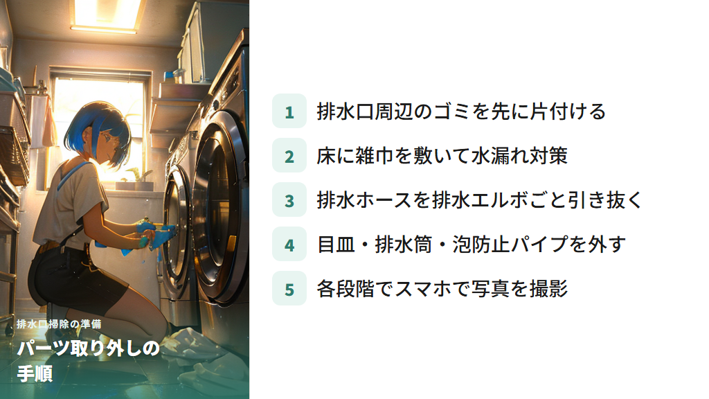 排水口パーツの取り外し方と手順