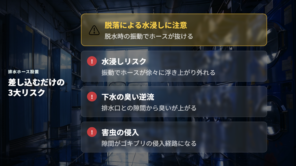 排水ホースを差し込むだけの設置で起きる水漏れの理由