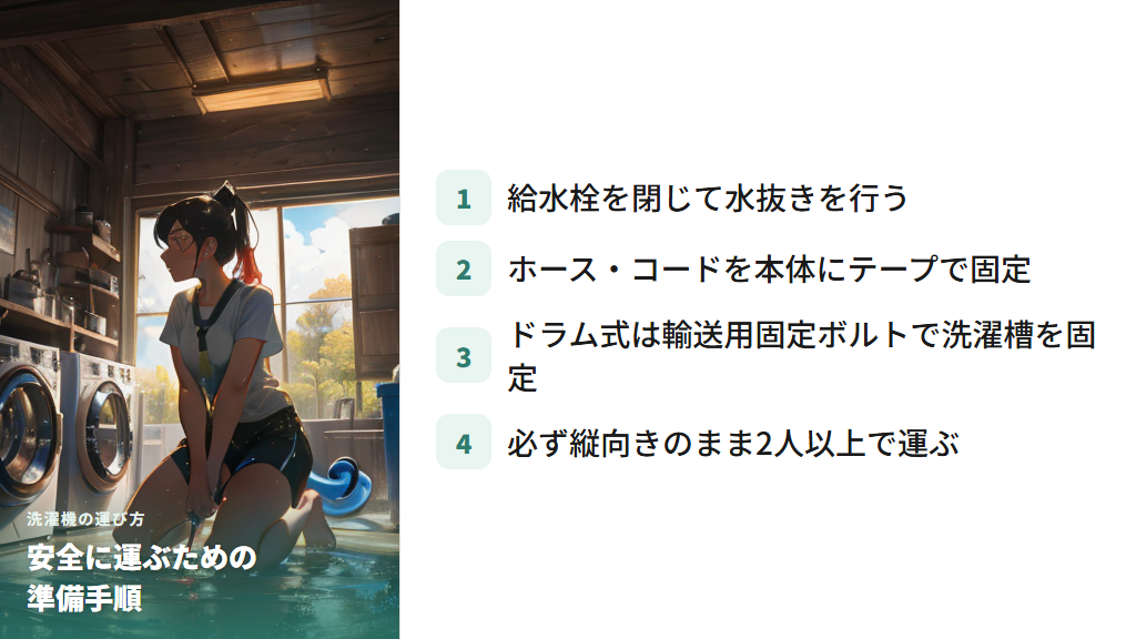 洗濯機を安全に運ぶための準備と正しい運び方