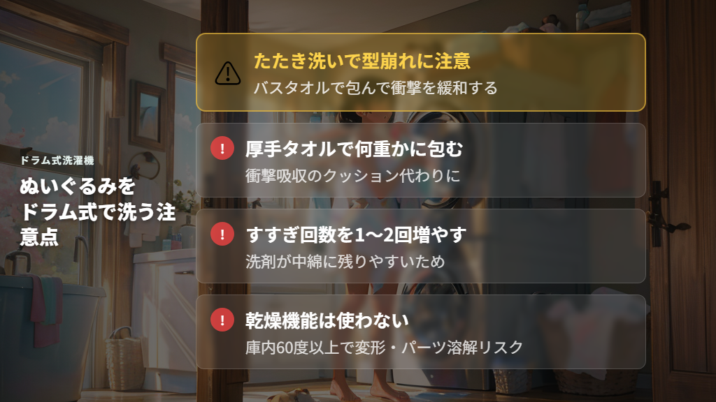 ドラム式洗濯機でぬいぐるみを洗う際の注意点