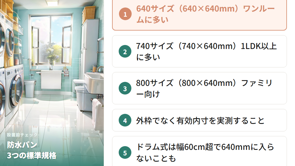 防水パンの内寸を測る方法と3つの標準規格