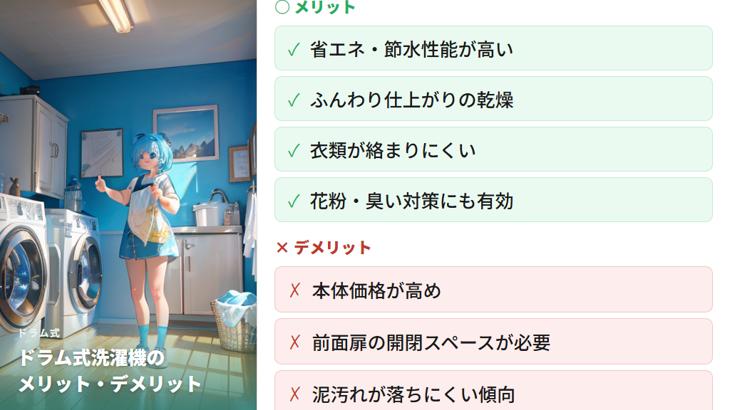 ドラム式のメリット・デメリットと一人暮らしでの注意点