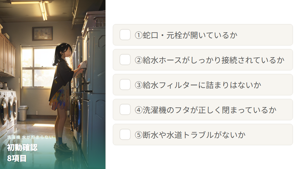 自分でできる初動確認8項目と給水系のセルフ対処