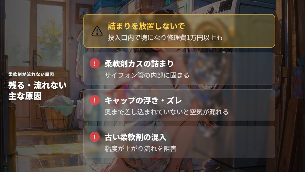 柔軟剤が流れない・残る原因と対処法