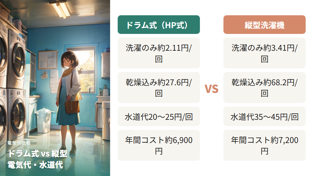 ドラム式洗濯機の電気代を縦型洗濯機と比較すると?