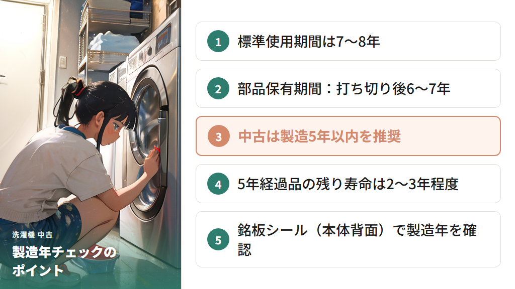 中古洗濯機は何年前まで許容できるか—製造年と寿命の目安