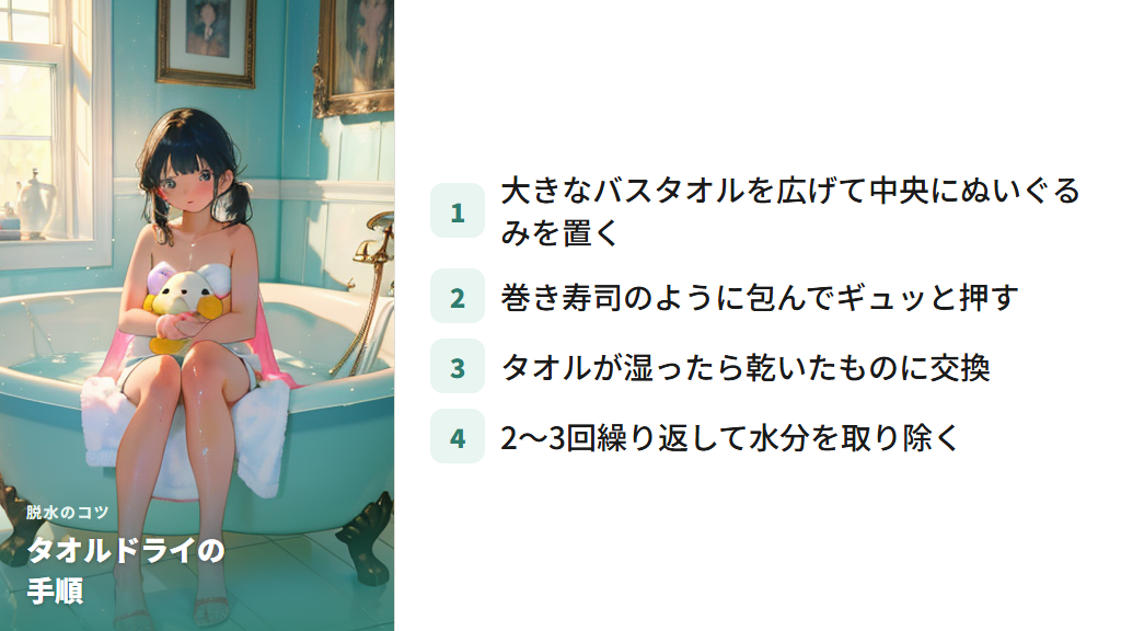 脱水時間の目安とタオル包み法