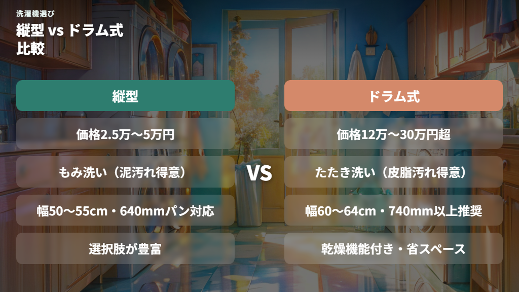 縦型とドラム式の価格帯・洗浄方式・設置条件の違いを比較