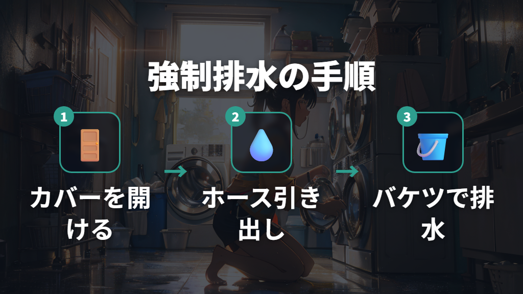 ドラム式洗濯機で洗濯物が取り出せない時の強制排水手順