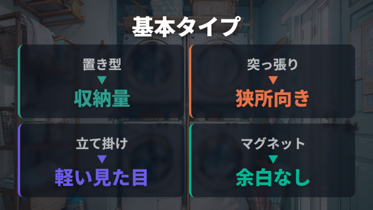洗濯機上を活用する収納ラックの基本タイプ