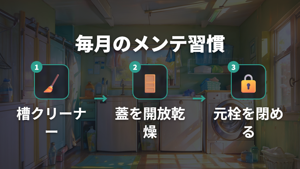 月1回の洗濯機掃除と蓋開放のメンテナンス