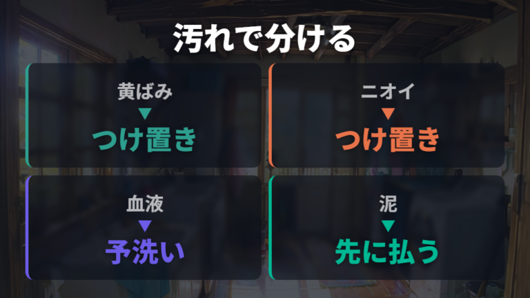つけ置きで落ちやすい汚れと先に処理したい泥汚れ