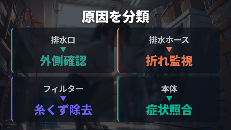 排水できない主な原因は排水口・ホース・本体に分かれる