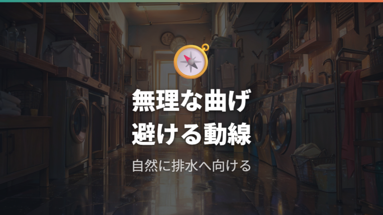 防水パンに合わせたホースの向きで無理な曲げを避ける