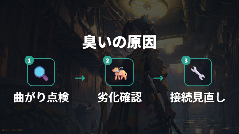 排水ホースの臭いと汚れは曲がりと劣化をチェックする