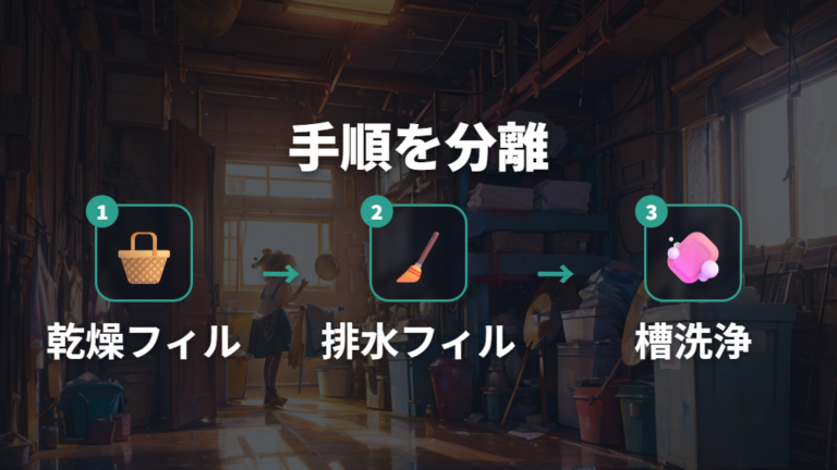 ドラム式洗濯機の掃除手順はフィルターから槽まで分ける