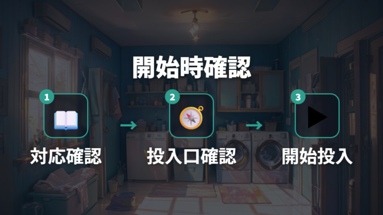 洗濯機での投入方法は開始時と投入口を確認する