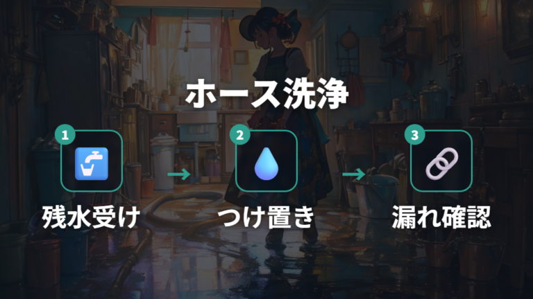 排水ホースの臭いと汚れを洗う手順