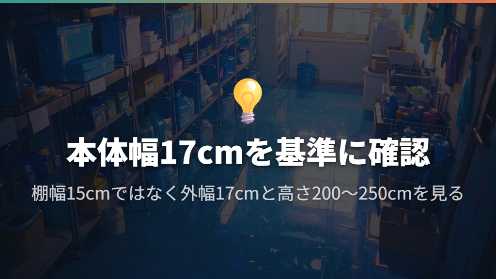 洗濯機横の細いすき間には幅17cmの突っ張り収納ラック