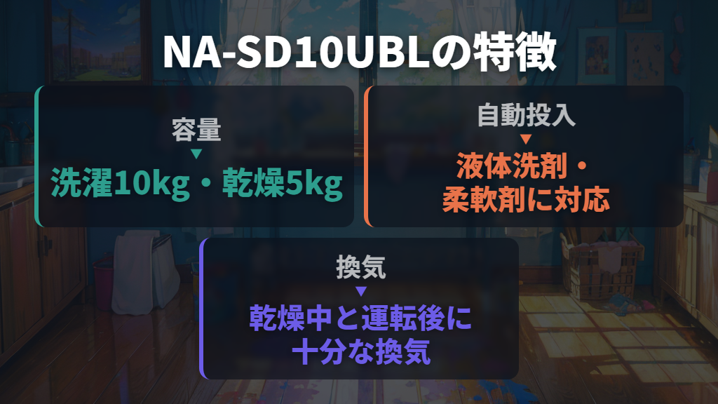 洗濯10kg・乾燥5kgと自動投入ならパナソニック NA-SD10UBL
