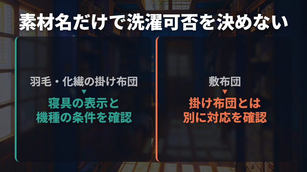 羽毛・化繊・綿・羊毛、敷布団は同じ扱いにしない