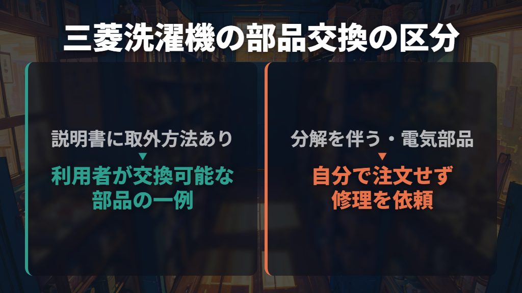 自分で交換できる部品と、修理依頼が必要な部品を分ける