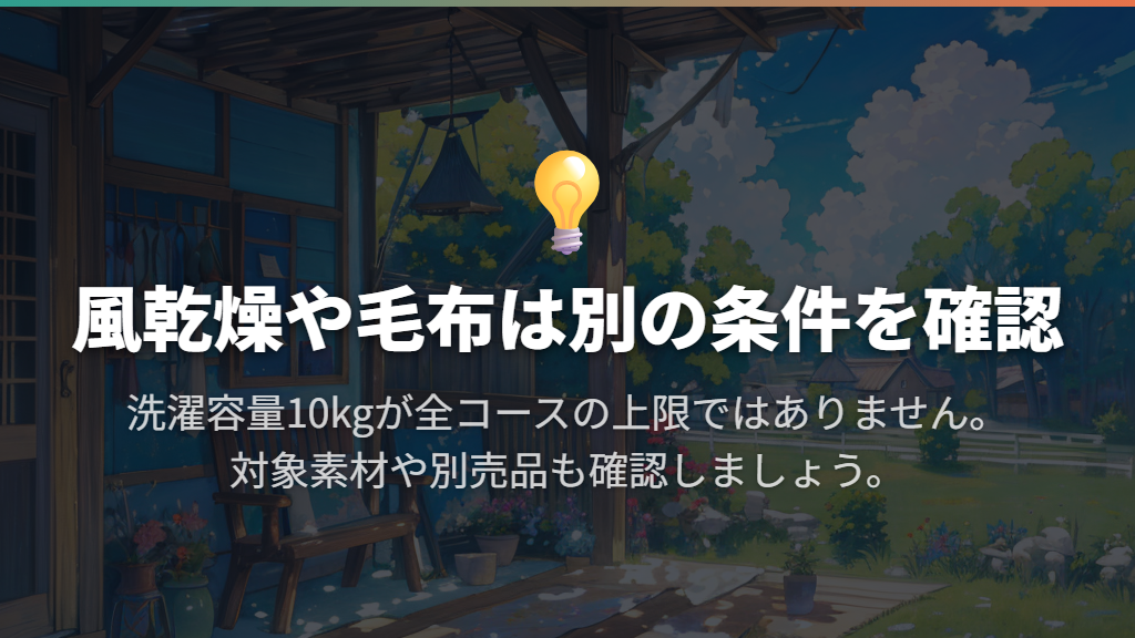 乾燥や毛布も10キロまで使えるとは限らない