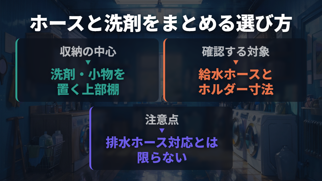 給水ホースと洗剤をまとめるならホルダー付きラック