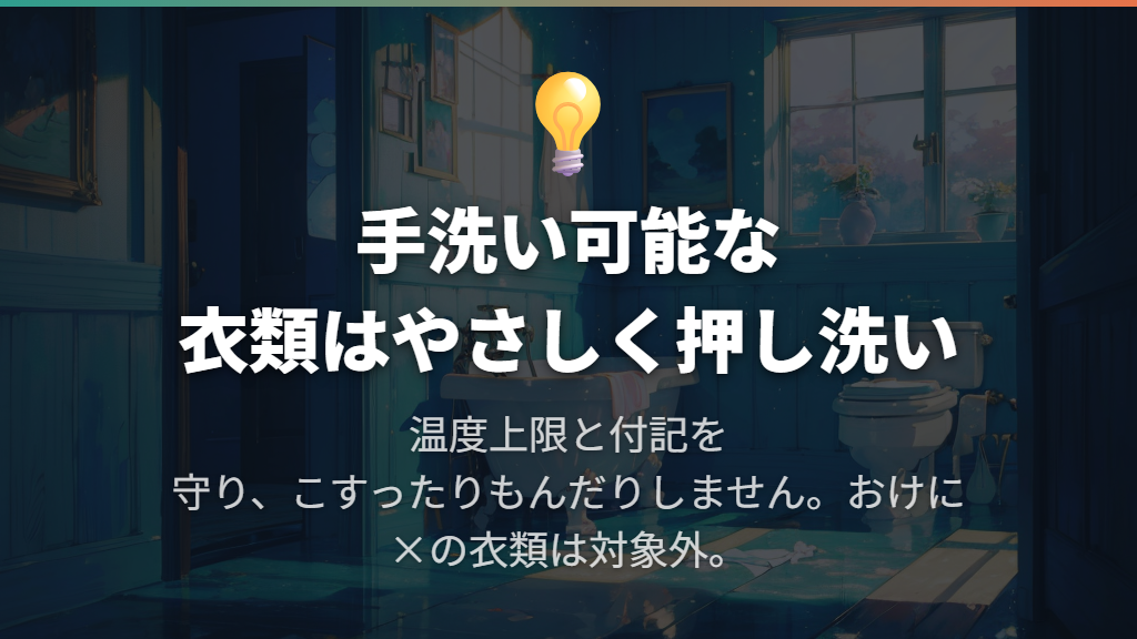 手洗いできる衣類は、温度を守ってやさしく押し洗い