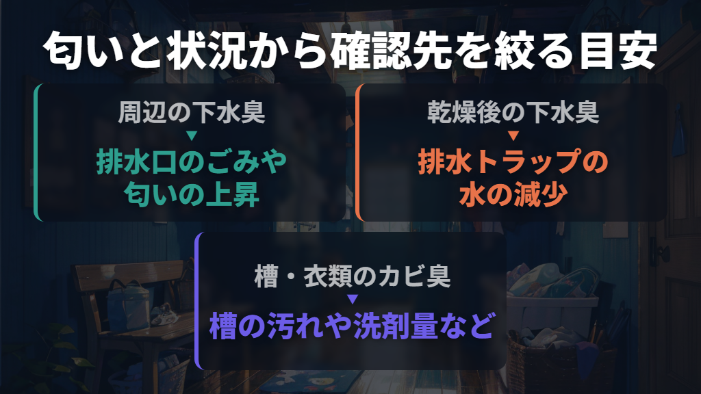 本体・排水口・衣類のどこが臭うかを分ける