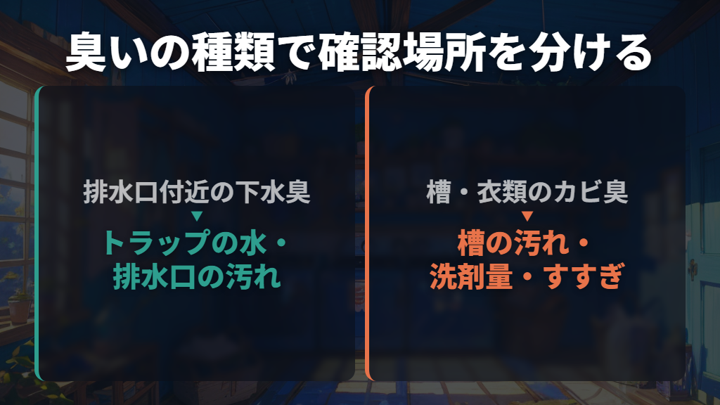 排水口の下水臭と、洗濯槽・衣類の臭いを分ける