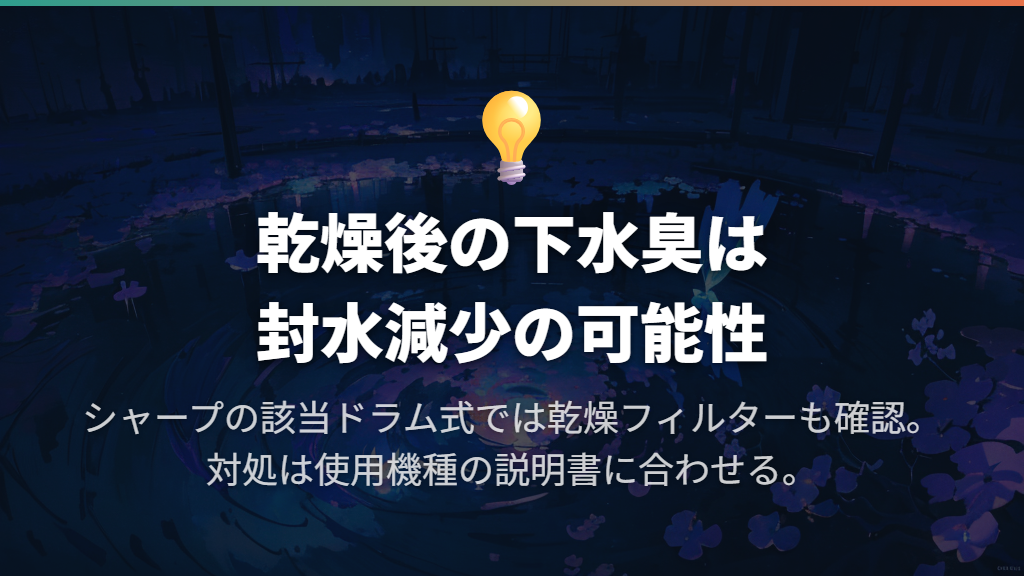 乾燥後だけ臭う場合は、封水と乾燥フィルターを確認