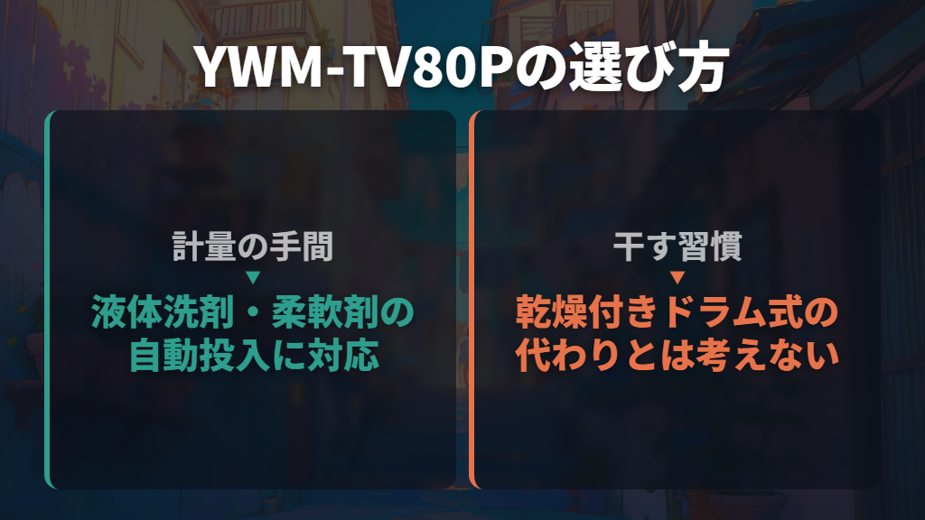 干す習慣を残して計量を省くなら8kgのYWM-TV80P